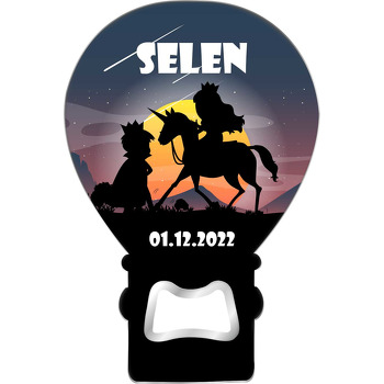 Prens ile Prenses Silüeti Temalı Balon Ahşap Magnet 