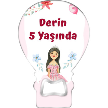 Prenses ile Mavi Pembe Çiçekler Temalı Balon Ahşap Magnet 