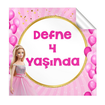 Prenses ile Pembe Balonlar Temalı Kare Parti Etiket