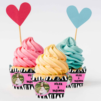 Prenses ile Zebra Fon Temalı Cupcake Sargısı