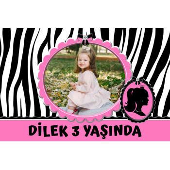 Prenses ile Zebra Fon Temalı Doğum Günü Magnet