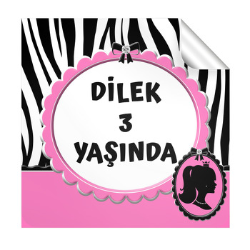 Prenses ile Zebra Fon Temalı Kare Etiket