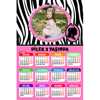 Prenses ile Zebra Fon Temalı Takvim Magnet