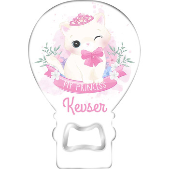 Prenses Kedi Temalı Balon Ahşap Magnet 