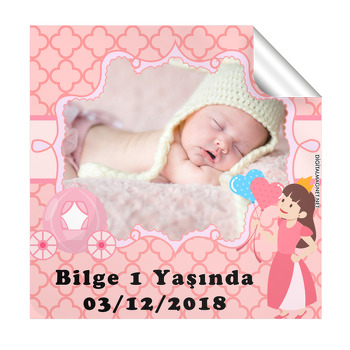 Prenses Kız Temalı Doğum Günü  Kare Etiket
