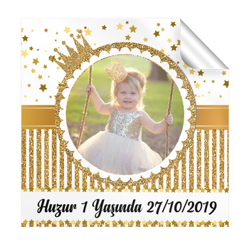 Prenses Taç Gold Temalı Doğum Günü  Kare Etiket