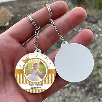 Prenses Taç Gold Temalı Resimli Daire Plastik Anahtarlık
