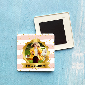 Prenses Tacı Temalı 2 Yaş Doğum Günü Plastik Kare Magnet