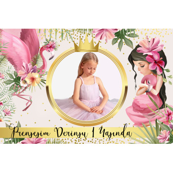 Prenses Ve Flamingo Temalı Doğum Günü Magnet