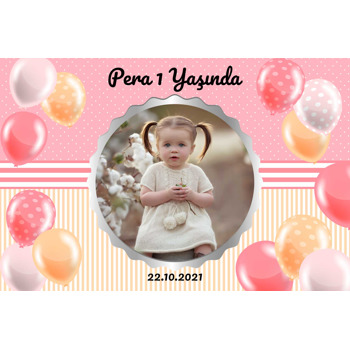 Puantiyeli Sarı Pembe Balonlar Temalı Doğum Günü Afiş