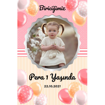 Puantiyeli Sarı Pembe Balonlar Temalı Doğum Günü Magnet