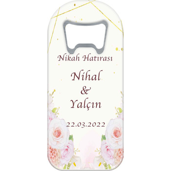 Pudra Pembe Çiçekler ile Sarı Krem Fon Temalı Uzun Magnet Açacak