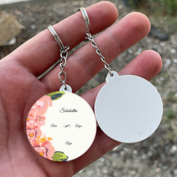 Pudra Pembe Güller Temalı Söz Nişan Nikah Daire Plastik Anahtarlık