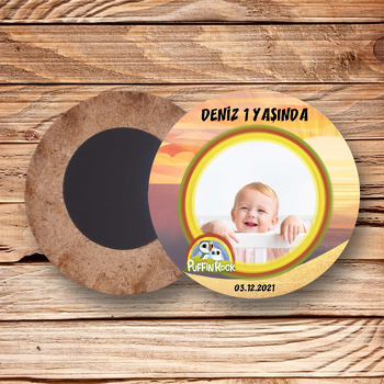 Puffin Rock Temalı Daire Ahşap Magnet