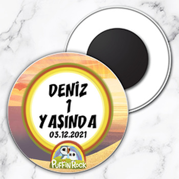 Puffin Rock Temalı Daire Plastik Magnet