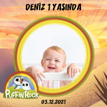 Puffin Rock Temalı Resimli Kare Doğum Günü Parti Afiş