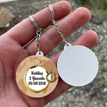 Pusula Temalı Daire Plastik Anahtarlık