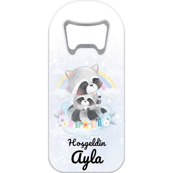 Rakun Anne ile Çocuk Gökkuşağı Fon Temalı Uzun Magnet Açacak