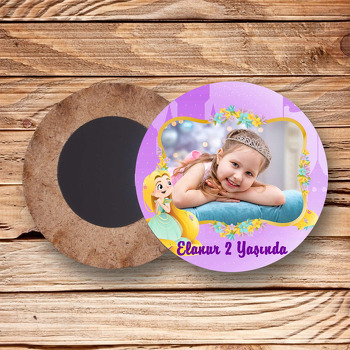 Rapunzel Temalı Resimli Ahşap Daire Magnet