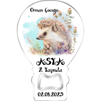 Realistik Kirpi Mavi Fon Temalı Balon Ahşap Magnet 