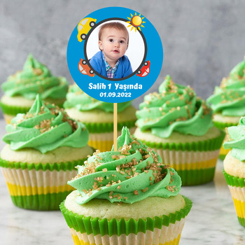 Renkli Arabala Çerçeve ile Mavi Fon Temalı Parti Kürdan Süs