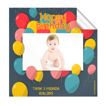 Renkli Balon Temalı  Kare Etiket