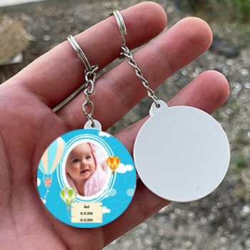 Renkli Balon Temalı Resimli Daire Plastik Anahtarlık