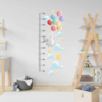 Renkli Balonlar ile Fil Temalı Boy Cetveli Sticker