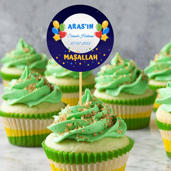 Renkli Balonlar ile Lacivert Fonda Sünnet Temalı Parti Kürdan Süs