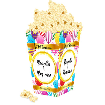 Renkli Balonlar Ve Konfeti Temalı Popcorn Kutusu