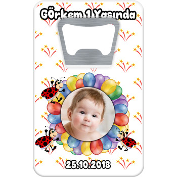 Renkli Balonlar ve Uğur Böceği Temalı Dikdörtgen Magnet Açacak