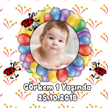 Renkli Balonlar ve Uğur Böceği Temalı Doğum Günü   Kare Parti Afiş
