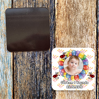 Renkli Balonlar ve Uğur Böceği Temalı Doğum Günü Magnet
