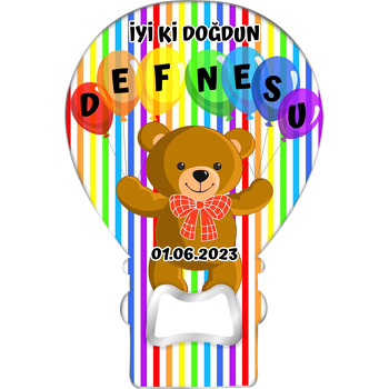 Renkli Balonlarla Ayıcık Temalı Balon Ahşap Magnet 