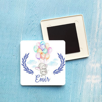 Renkli Balonlu Fil Temalı Plastik Kare Magnet