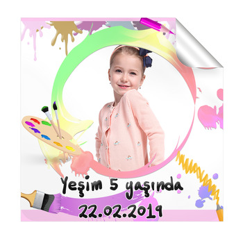 Renkli Boyalar  Temalı Kare Etiket