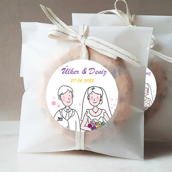 Renkli Buketli Gelin ile Damat Temalı Sticker
