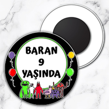 Renkli Canavarlar Temalı Daire Plastik Doğum Günü Magnet