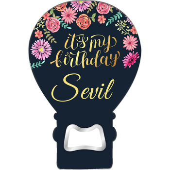 Renkli Çiçekler Antrasit Fon Temalı Balon Ahşap Magnet 