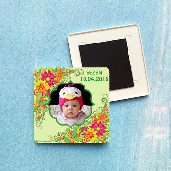 Renkli Çiçekler Plastik Kare Magnet