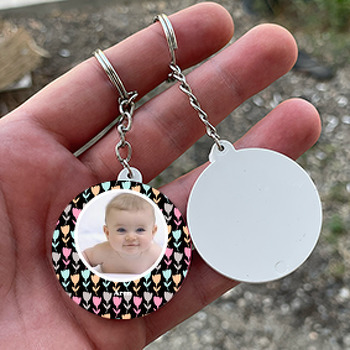 Renkli Çiçekler Temalı Resimli Daire Plastik Anahtarlık