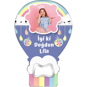 Renkli Damlalar ile Bulutlar Temalı Balon Ahşap Magnet 