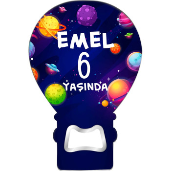 Renkli Gezegenler ile Mavi Uzay Temalı Balon Ahşap Magnet 
