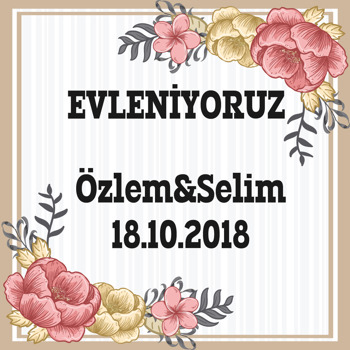 Renkli Güller Desenli Söz Nişan Nikah Temalı Kare Parti Afiş