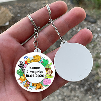 Renkli Hayvanlar Temalı Daire Plastik Anahtarlık