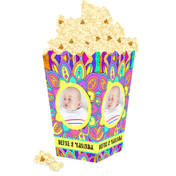 Renkli Kalpler Temalı Popcorn Kutusu
