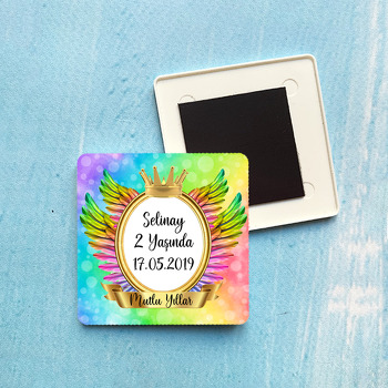 Renkli Kanatlar Temalı Plastik Kare Magnet