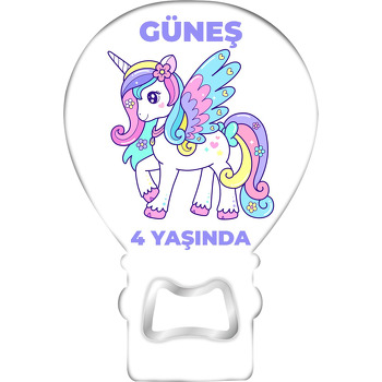 Renkli Kanatlı Unicorn Temalı Balon Ahşap Magnet 