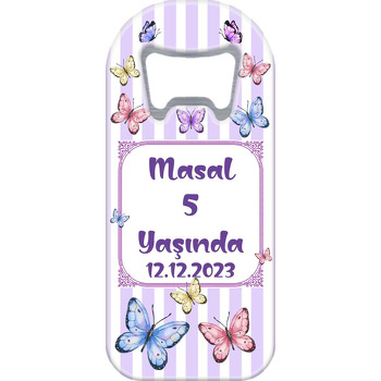 Renkli Kelebekler ile Pembe Flama Temalı Uzun Doğum Günü Magnet Açacak