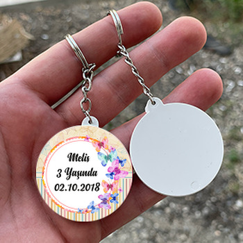 Renkli Kelebekler  Temalı Daire Plastik Anahtarlık